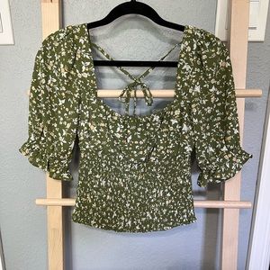 Abercrombie green floral smocked low back blouse